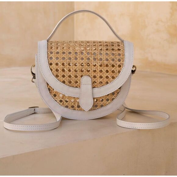 LUSANA Nicole Woven Rattan/Faux Leather Crossbody NWT - Picture 1 of 5